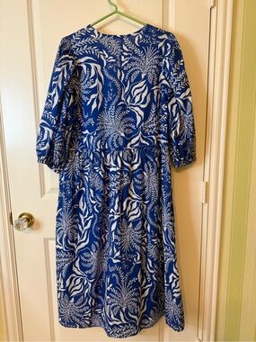 H&M Royal Blue and White Botanical Midi Dress